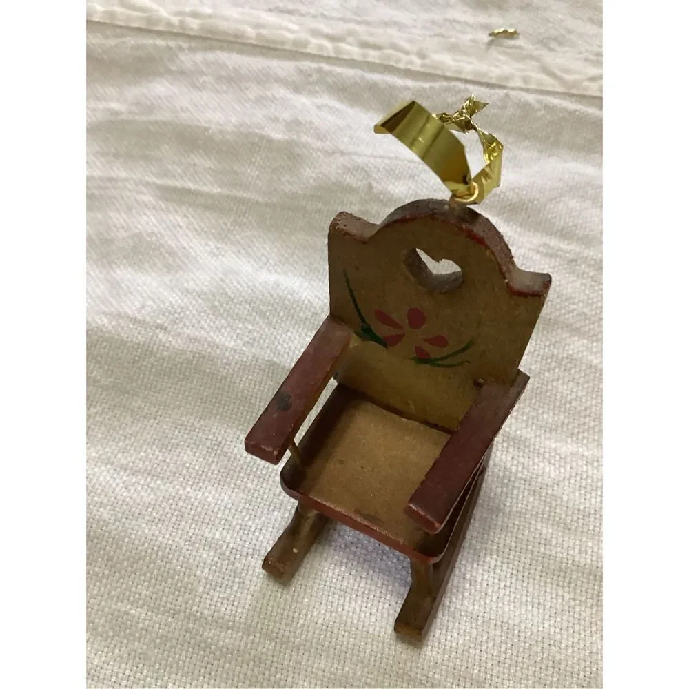 Vintage Wooden Christmas Tree Ornaments Rocking Chair & Phonograph
